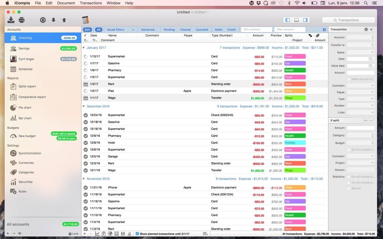 iCompta for mac 个人财务管理应用程序