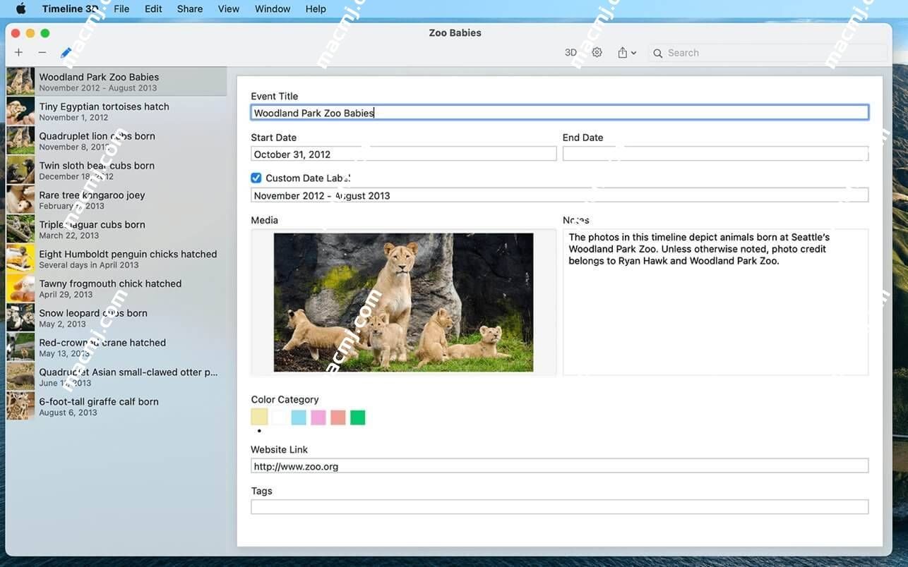 Timeline 3D for Mac(3D时间轴记事本软件)