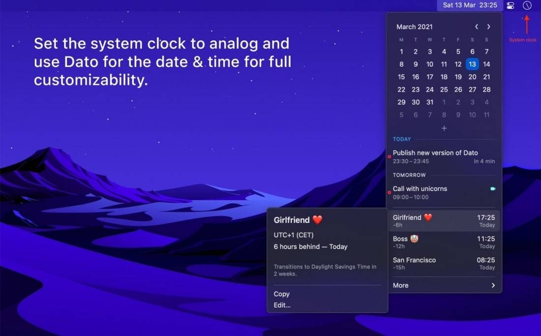 Dato  for mac – 多功能菜单栏时钟工具