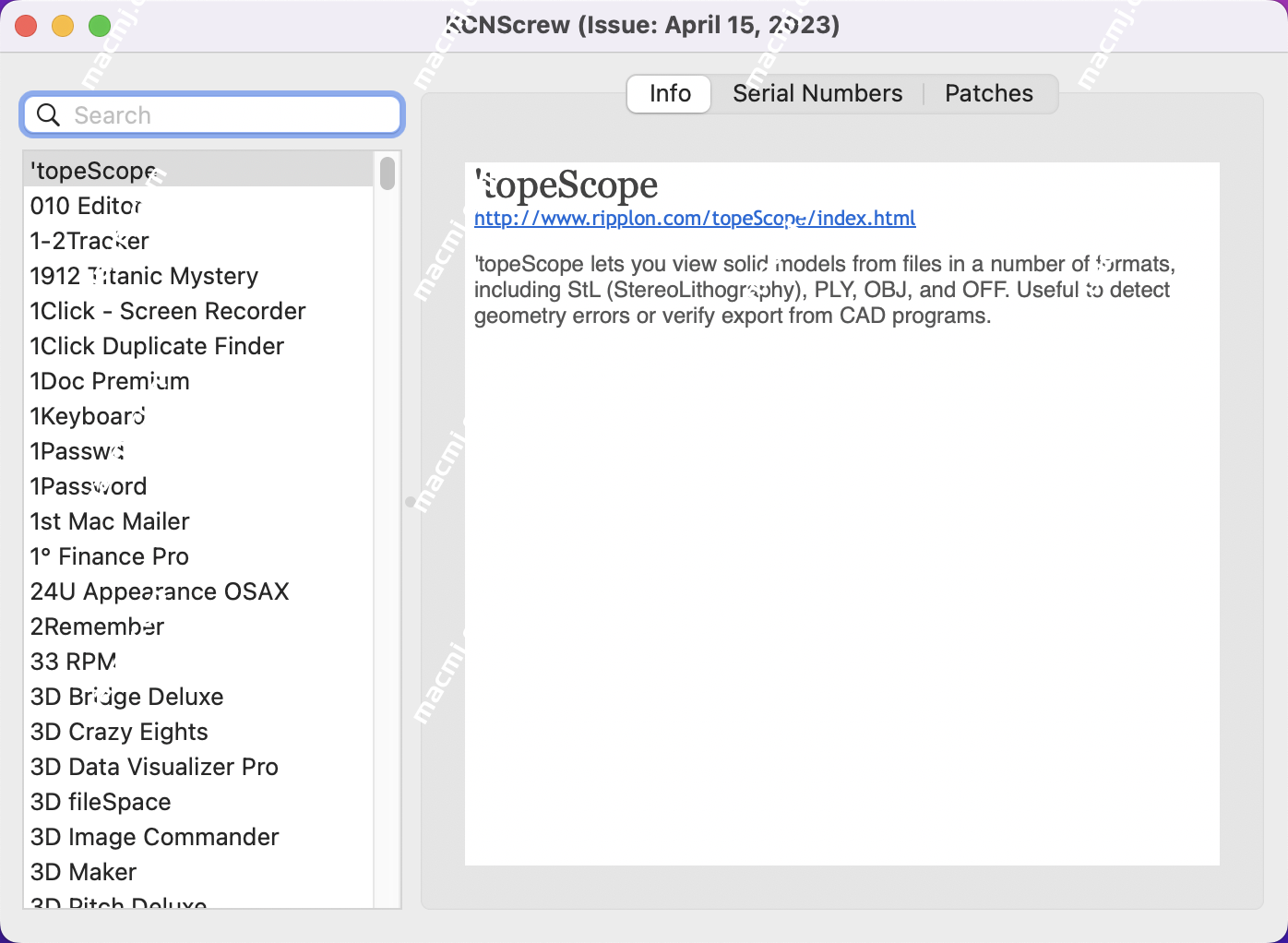 KCNScrew Pack for mac(Mac序列号查询软件)